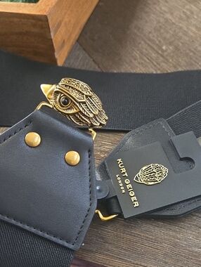 Kurt Geiger Black Strap with Gold Eagle Emblem